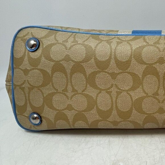 Coach Leather Signature Blue Stripe Carryall Tote Bag - Picture 6 of 8